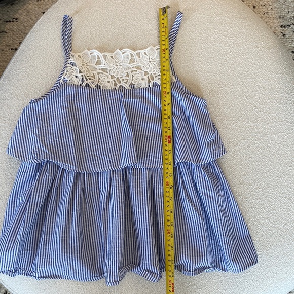 Zara Basic Tiered Chambray Striped Lace Eyelet Sleeveless top XS - Picture 10 of 11